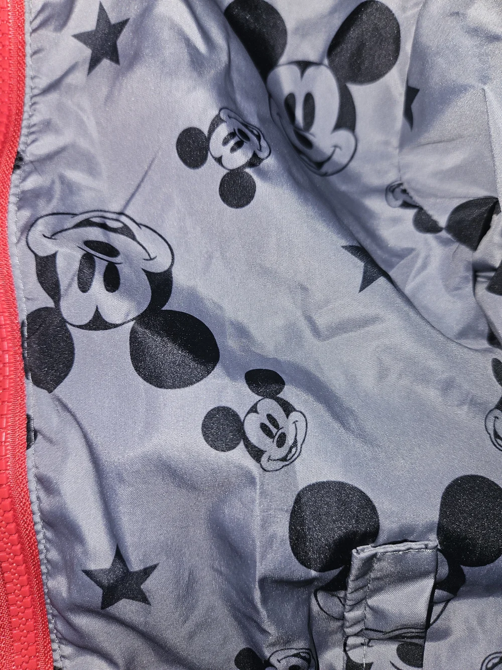 Disney Gray Mickey Mouse Hooded Windbreaker with Red Zipper